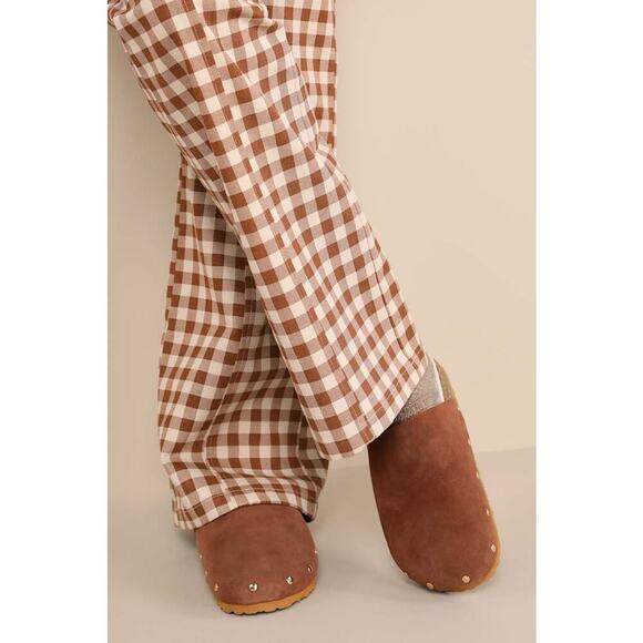 Matisse Upstate Tan Suede Leather Shearling Studded Mule Slides - Picture 3 of 5